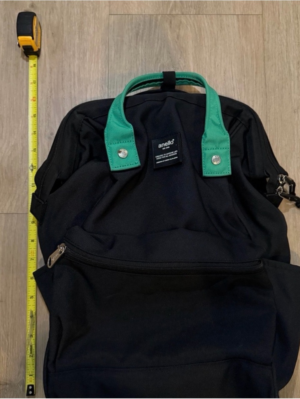Anello Black Backpack with Green Top Handles